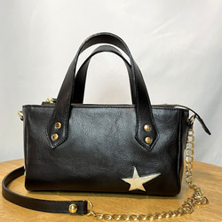 レザーショルダー ・ トート　＜star tote / black＞ 1枚目の画像