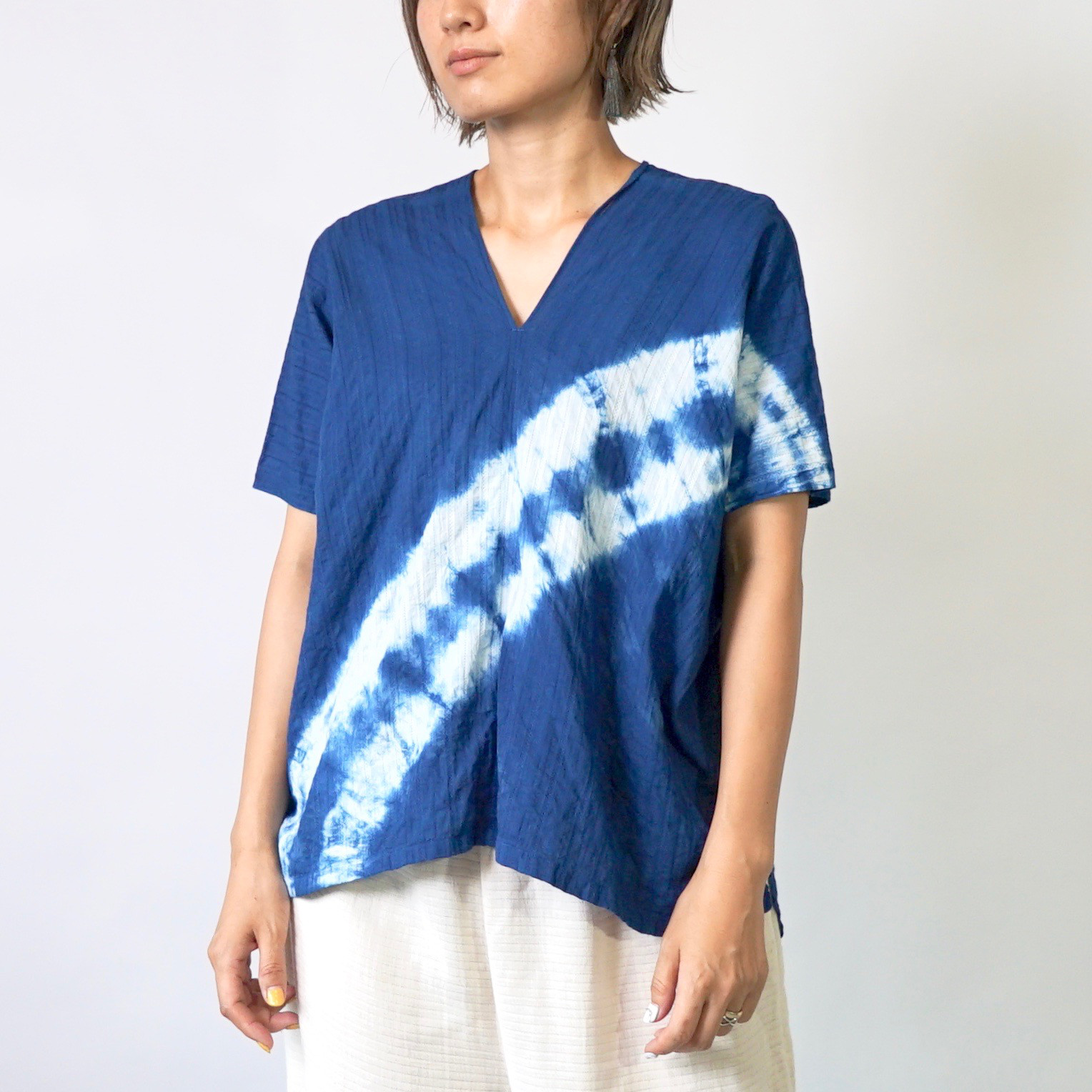 スクエアトップス/ブルー/絡み織ストライプ