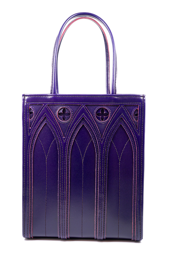 中世ゴシック建築モチーフの「カテドラルバッグ1C」（本革製）／ヴァイオレット violet cathedral bag 6枚目の画像