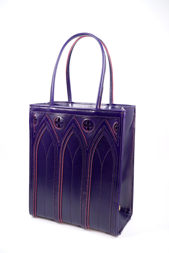 中世ゴシック建築モチーフの「カテドラルバッグ1C」（本革製）／ヴァイオレット violet cathedral bag 5枚目の画像