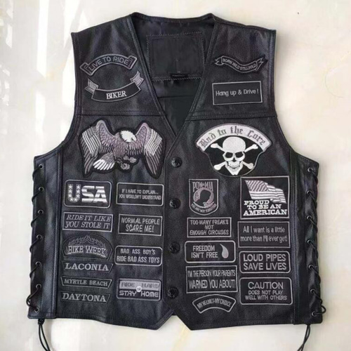 レザーベスト ベスト 羊革 シープスキン 機関車 刺繍沢山 バイク レザーベスト ベスト 羊革 シープスキン 機関車 刺繍沢山 バイク