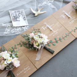 特典付き！結婚式のご両親贈呈用3点セット　家族と家族が繋がる木製パネルの花時計･･･送料無料 4枚目の画像