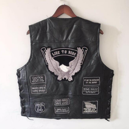 レザーベスト ベスト 羊革 シープスキン 機関車 刺繍バイク