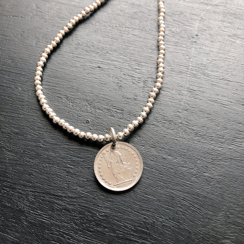 ナバホパールネックレス×ヴィンテージシルバーコインチャームsilver925