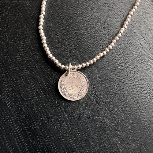 ナバホパールネックレス×ヴィンテージシルバーコインチャームsilver925