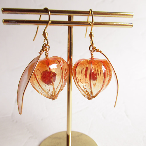 再販】ほおずき ピアス イヤリング 赤 オレンジ ピアス（フック