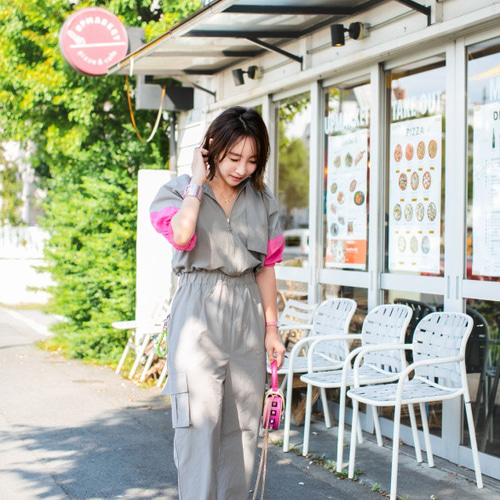 SALE 】30％OFFバイカラーオールインワン(ベージュ×ブラック