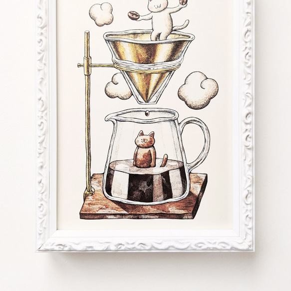 2L 猫とコーヒー アートプリント/イラスト複製画 3枚目の画像