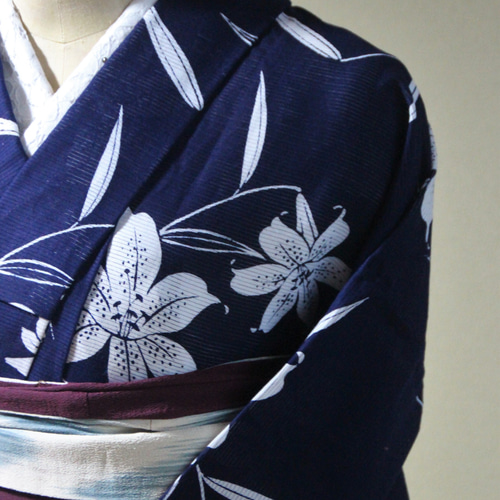 未使用品　綿絽　呂　綿　本染　浴衣　165cm 着物 トールサイズ　紺　藍染 未使用品 綿絽 呂 綿 本染 浴衣 165cm 着物 トールサイズ 紺 藍染