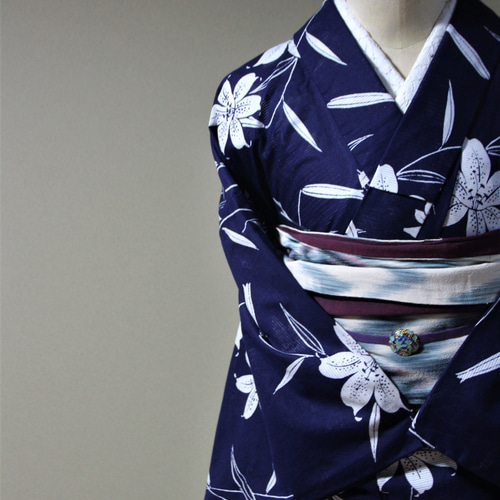 未使用品　綿絽　呂　綿　本染　浴衣　165cm 着物 トールサイズ　紺　藍染 未使用品 綿絽 呂 綿 本染 浴衣 165cm 着物 トールサイズ 紺 藍染