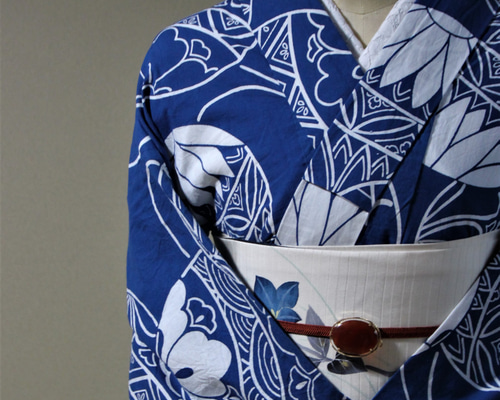 超美品 綿紬 本染浴衣 浴衣 着物 夏物 154 紺 水色 青 扇子