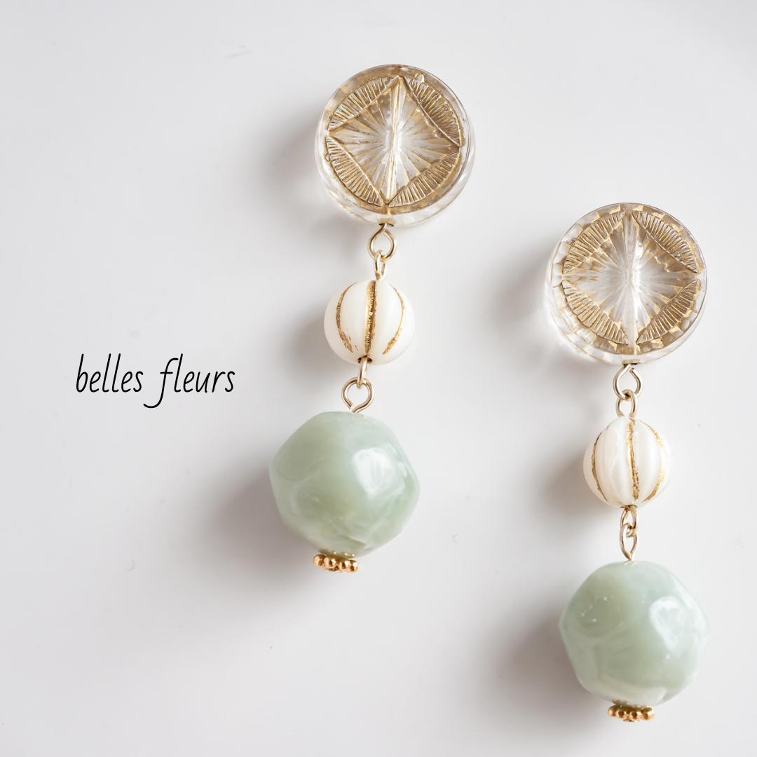 緑林シリーズ アンティーク グラデーション 宝石 長方形 手染め ビーズ