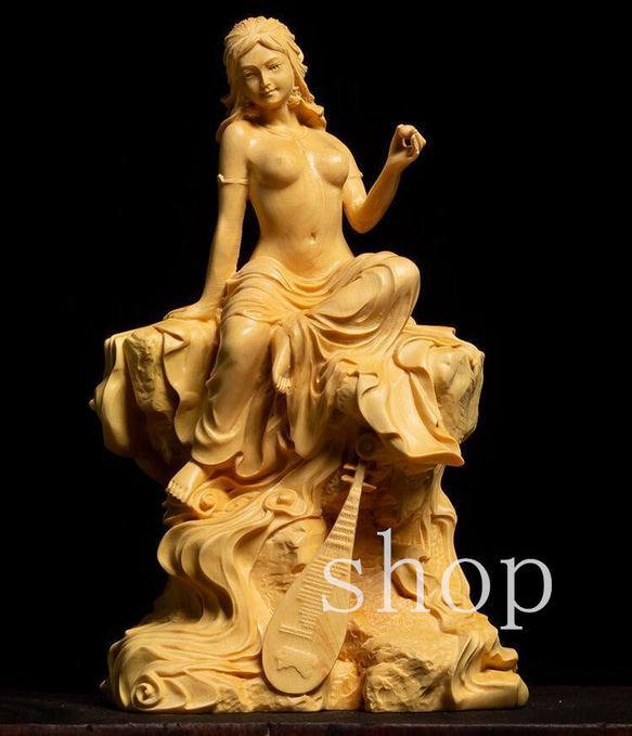 極上の木彫】女神 ヌード 美少女 裸婦像 女性像 彫刻工芸品 手作り