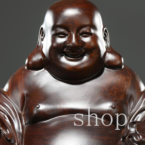 木製 笑顔の仏像 置物 約30cm黒檀 MD187極品黒檀木 木彫り 弥勒仏 笑顔をしている 仏像 実木 手作り 彫刻