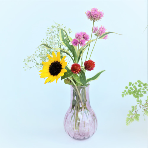 フリンジ ガラスアート 花瓶 フラワーベース 鳥 植物 花 絵画風