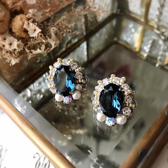 ブルースワロフスキーピアス【上品･入学式･卒業式･結婚式･ウェディング･パール】{RPS-95} 1枚目の画像