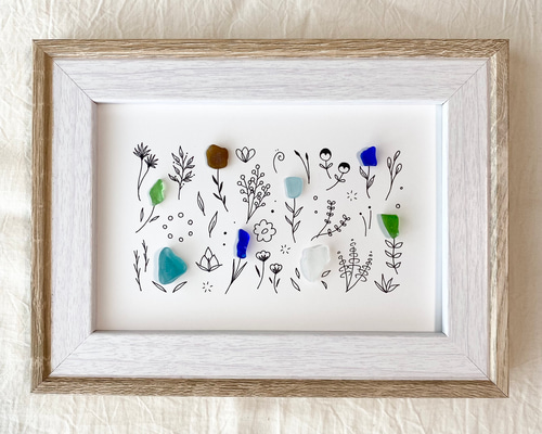 シーグラスアート　専用ページ シーグラスアート ジンベイザメと海月 A5サイズ ハンドメイド｜Yahoo