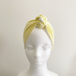 ♡也可用作頭巾的夏季圍巾♡多種使用方法♪棉質材料條紋圖案頸部涼爽髮帶黃色x白色 第16張的照片