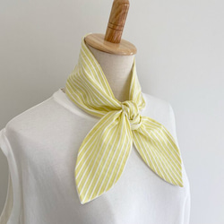 ♡也可用作頭巾的夏季圍巾♡多種使用方法♪棉質材料條紋圖案頸部涼爽髮帶黃色x白色 第7張的照片