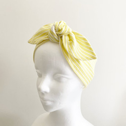 ♡也可用作頭巾的夏季圍巾♡多種使用方法♪棉質材料條紋圖案頸部涼爽髮帶黃色x白色 第10張的照片