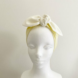 ♡ 也可以當頭巾的夏日圍巾♡ 多種使用方法 ♪ 棉質材質 條紋護頸 髮帶 黃色 x 白色 第7張的照片