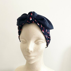 復古設計♡可用作頭巾或圍巾♡頸部涼爽髮帶海軍藍 第10張的照片