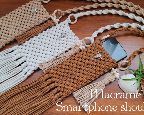 マクラメスマホショルダー☆ベージュ その他バッグ Macrame Kiki 通販