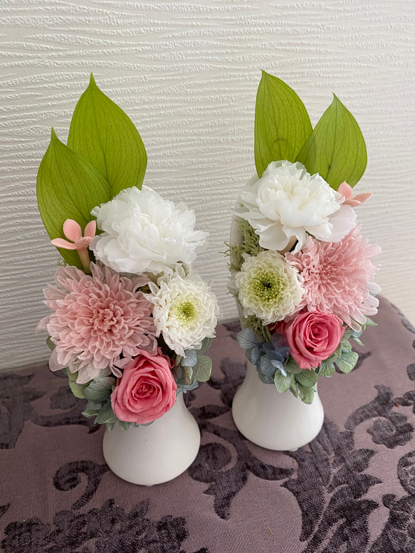 枯れない 仏花 2個 一対セット プリザーブドフラワー ゆめ 白