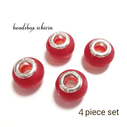 silver925コア】ヨーロピアンビーズ フロスト レッド 約14～15mm 4個 