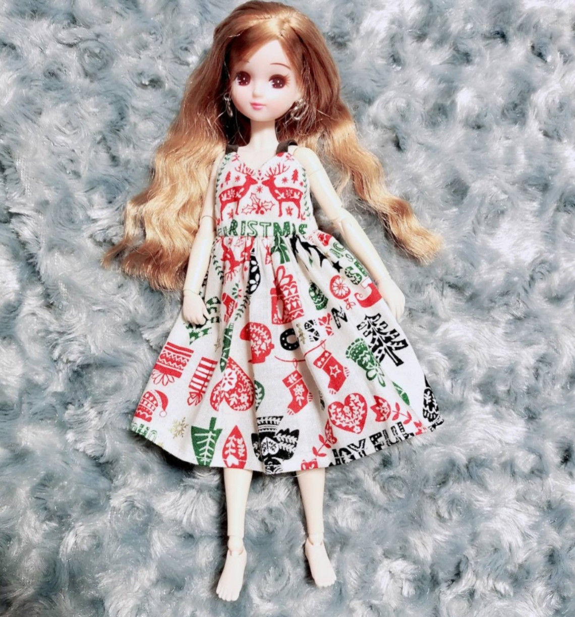 リカちゃん ワンピース *774　クリスマス 2点セット クリスマス キャミワンピース ピアス リカちゃん 服