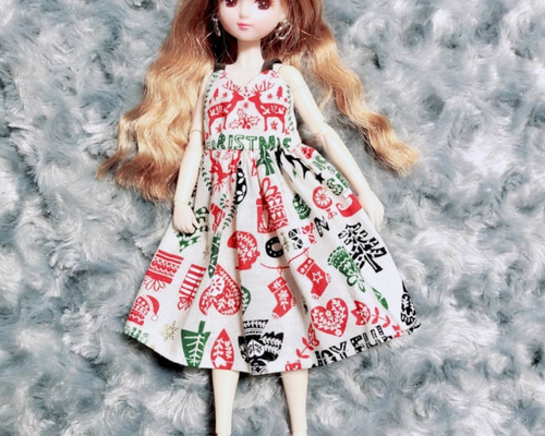 リカちゃん ワンピース *774　クリスマス 2点セット クリスマス キャミワンピース ピアス リカちゃん 服