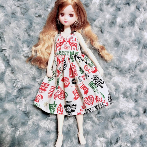 リカちゃん ワンピース *774　クリスマス 2点セット クリスマス キャミワンピース ピアス リカちゃん 服