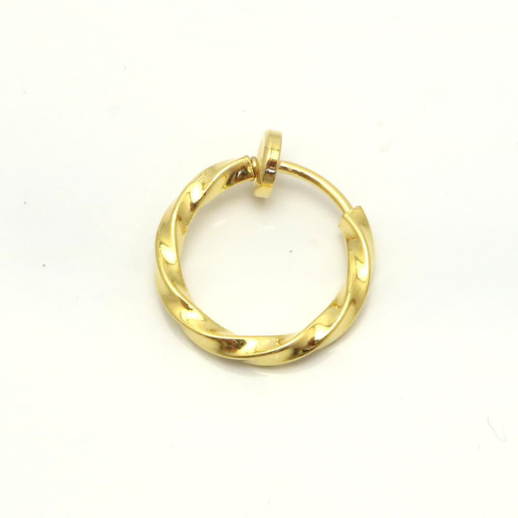 foop-earring-nfnejiltgold フープイヤリングねじり13mm（ライトゴールド）【1個】ニッケルフリ 1枚目の画像