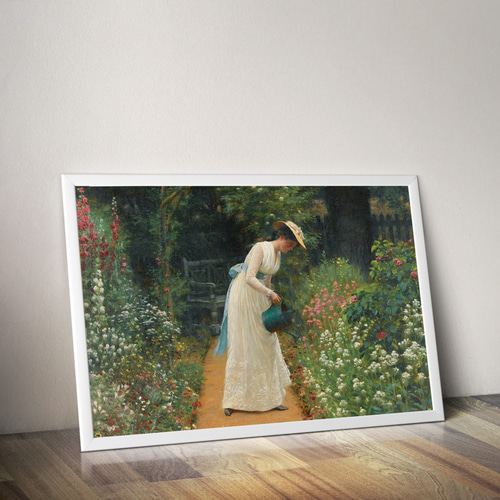 NO.407】カラフルな庭園と女性絵画アートポスター☆おしゃれ植物