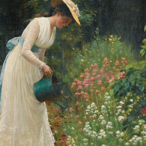 NO.407】カラフルな庭園と女性絵画アートポスター☆おしゃれ植物
