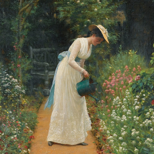 NO.407】カラフルな庭園と女性絵画アートポスター☆おしゃれ植物
