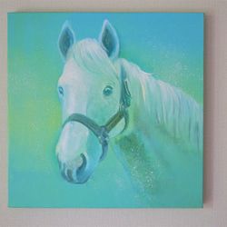 オーダーメイド油彩原画＊優しい油絵　ペット　動物　青　水色　淡い　空　グラデーション　癒し 2枚目の画像