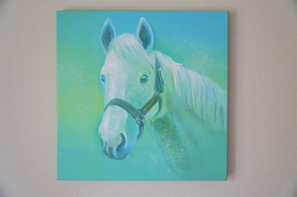 オーダーメイド油彩原画＊優しい油絵　ペット　動物　青　水色　淡い　空　グラデーション　癒し 2枚目の画像