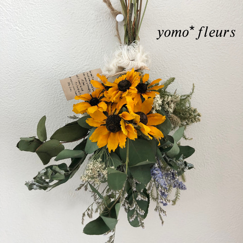 ドライフラワーリース夏リースひまわりブルーファンタジアリーススワッグ