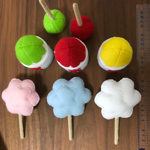 フェルトままごと 夏祭りセット かき氷、リンゴ飴、綿菓子 おもちゃ