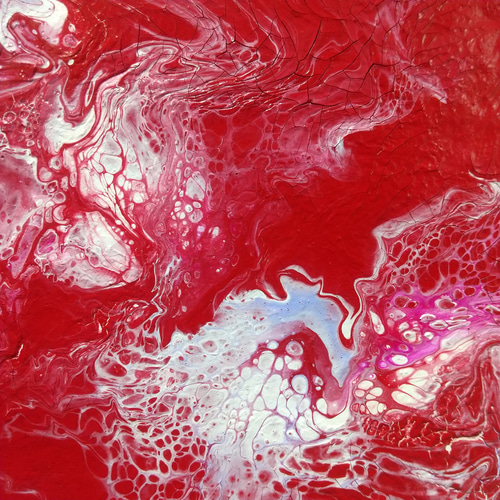 原画 赤 白 水色 ピンク ポーリングアート フルイドアート 抽象