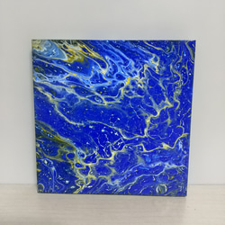 フルイドアート　ポーリングアート　抽象画　アートパネル 原画 青 黄色 ポーリングアート フルイドアート 抽象画 オリジナル