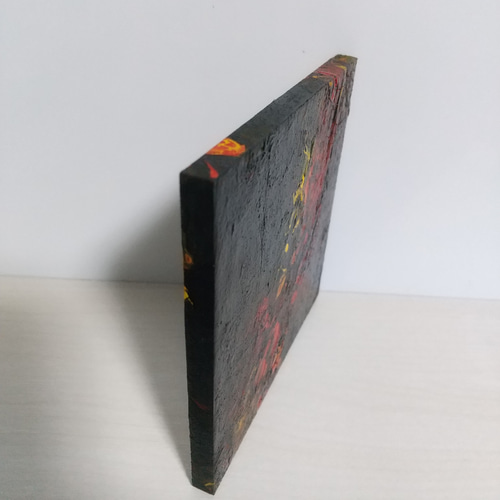 抽象アクリル画 黒地 赤 黄 抽象アクリル画 黒地 赤 黄 美術品・アンティーク・コレクション