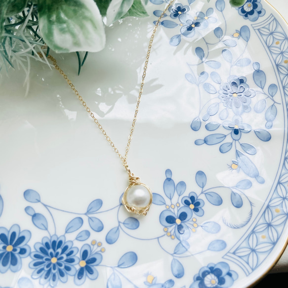 [14kgf］白蝶半形真珠(マベパール)ワイヤーラップペンダントトップ 7枚目の画像