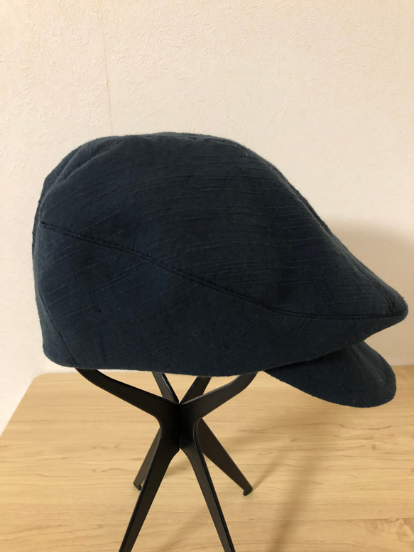 ハンチング帽　久留米絣　深緑とストライプ 3枚目の画像