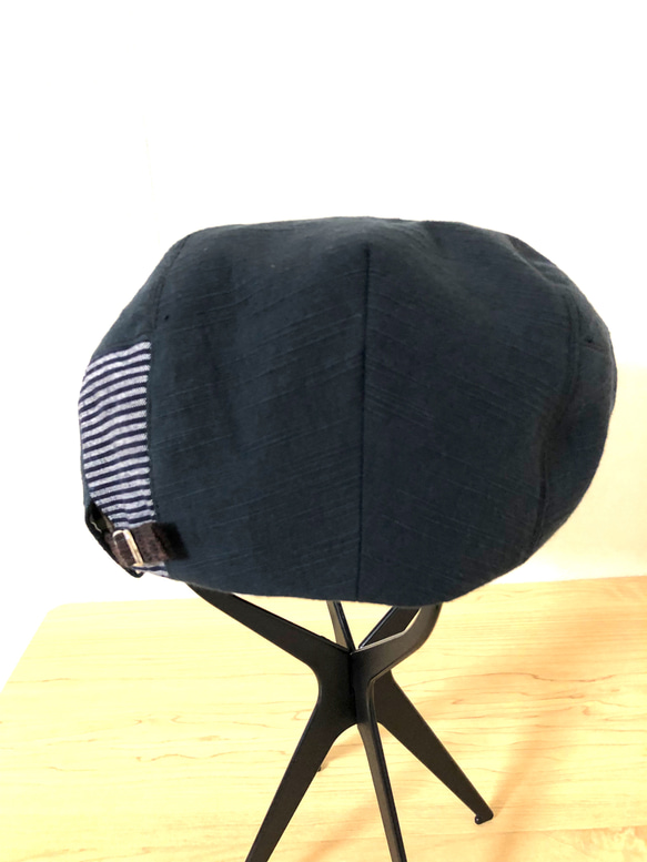 ハンチング帽　久留米絣　深緑とストライプ 2枚目の画像