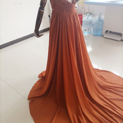 ふんわりシフォン製 テラコッタカラードレス Vネックドレス キャミソール ロングトレーン パーティードレス 11枚目の画像