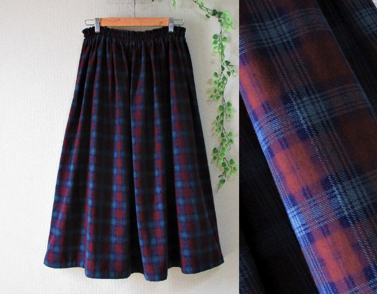 色柄が選べる　先染めチェックギャザースカート