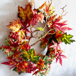 【オータムリース】秋の落ち葉のスクエアリース 4枚目の画像