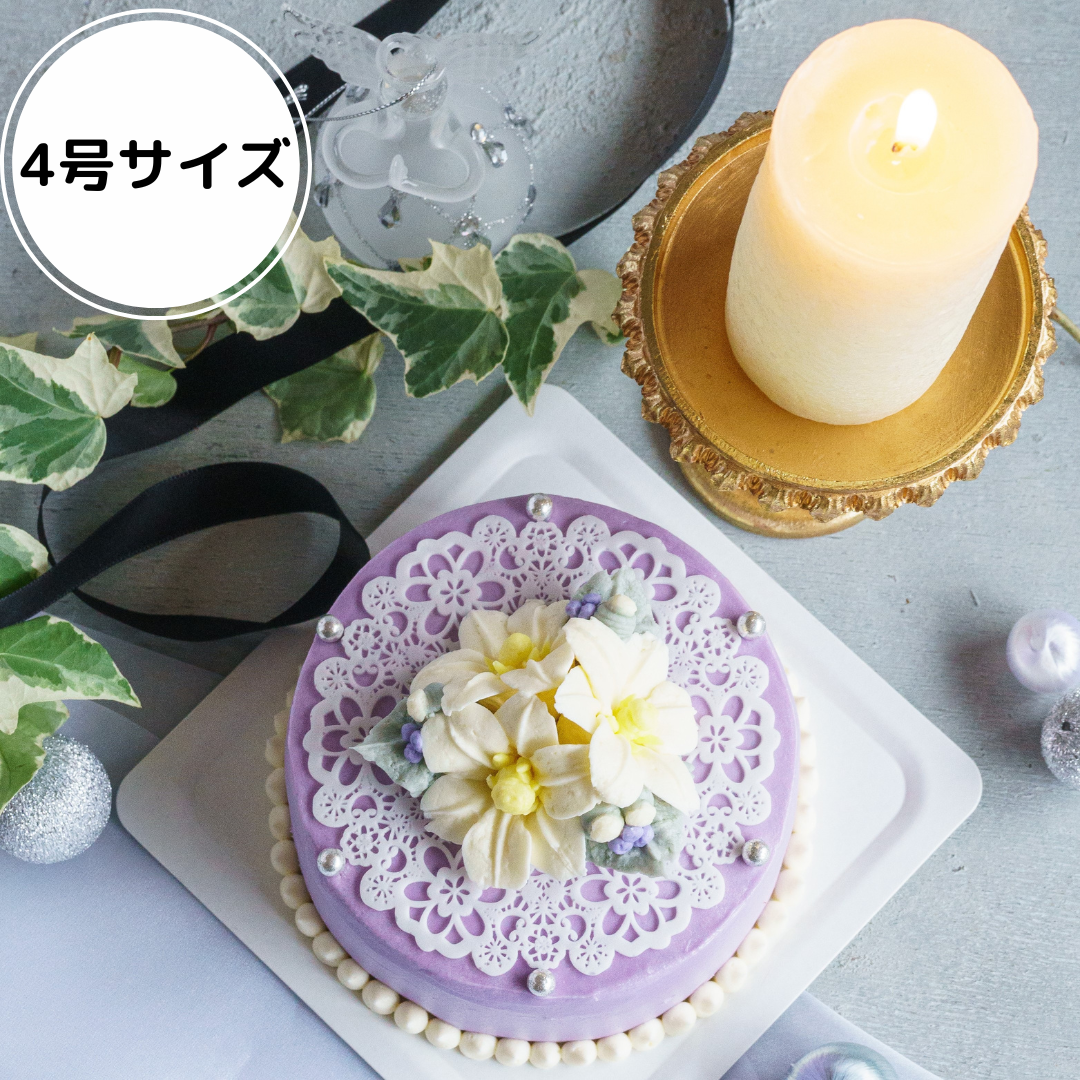 小さなケーキシリーズ ユリと繊細レースのフラワーケーキ(チーズケーキ